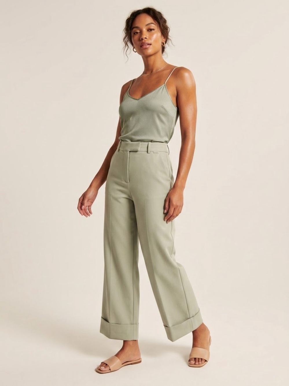 Abercrombie & Fitch Wide Leg High-Rise Pants in Sage Green